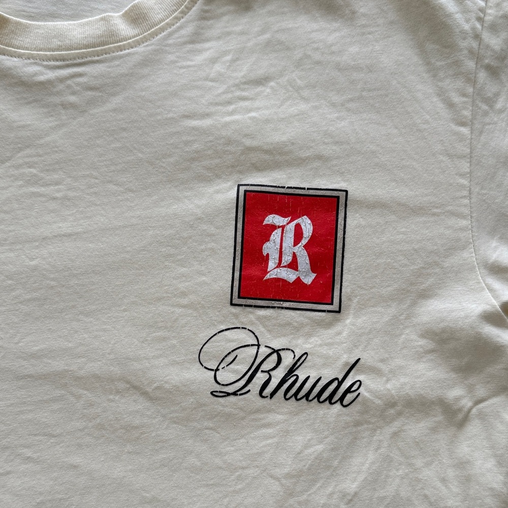 Rhude Yellow Short Sleeve Tee with Red Logo - Picture 2 of 7